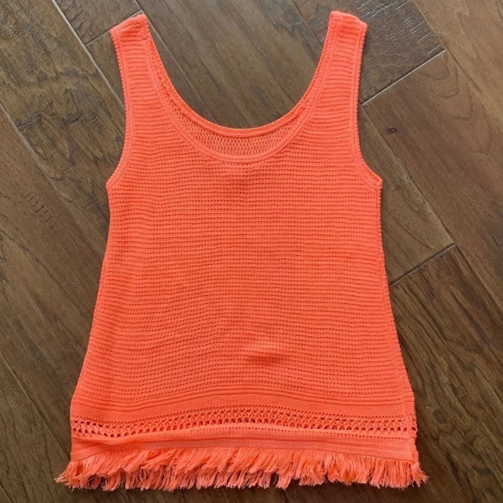 Lilly Pulitzer XXS orange acrylic knitted sweater tank with fringe bottom